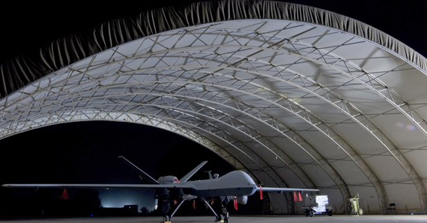 Reaper drone in hangar