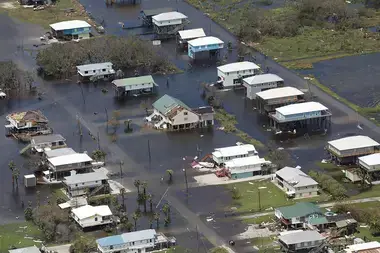 An aerial view shows houses destroyed by flooding after Hurricane Ida made landfall in Louisiana