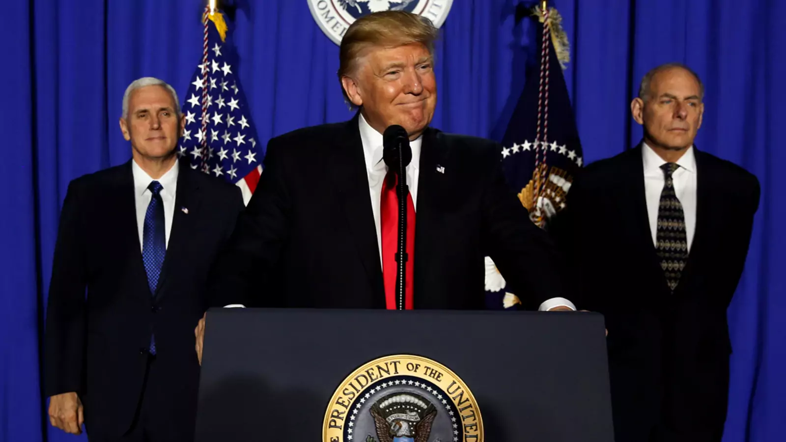 President Donald J. Trump delivers remarks at Homeland Security headquarters in Washington, DC.