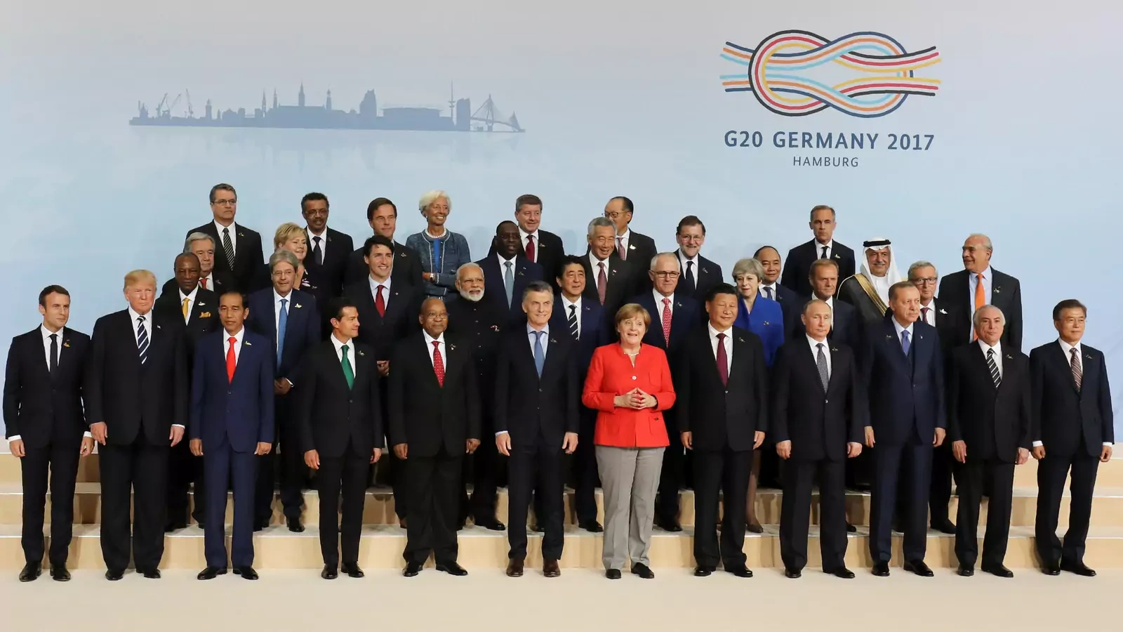 Leaders of the G20, EU, UN, and IMF at the G20 leaders summit in Hamburg, Germany July 7, 2017.