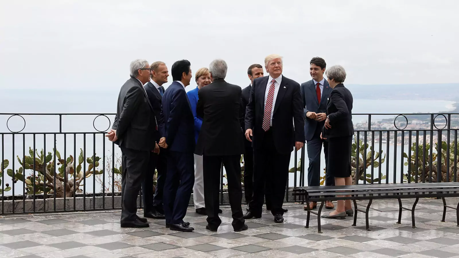 President Trump gathers with leaders of the Group of Seven in Taormina, Italy.