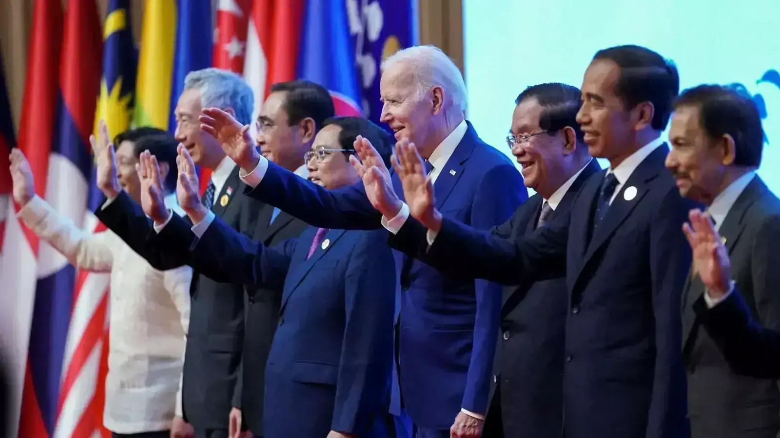U.S. President Joe Biden poses with other leaders during the 2022 ASEAN summit in Phnom Penh, Cambodia, November 12, 2022.