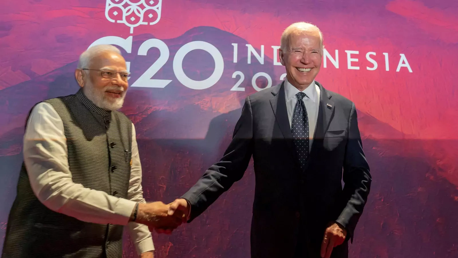President Joe Biden, right, shakes hands with India's Prime Minister Narendra Modi before the Partnership for Global Infrastructure and Investment meeting at the G20 summit in Indonesia.
