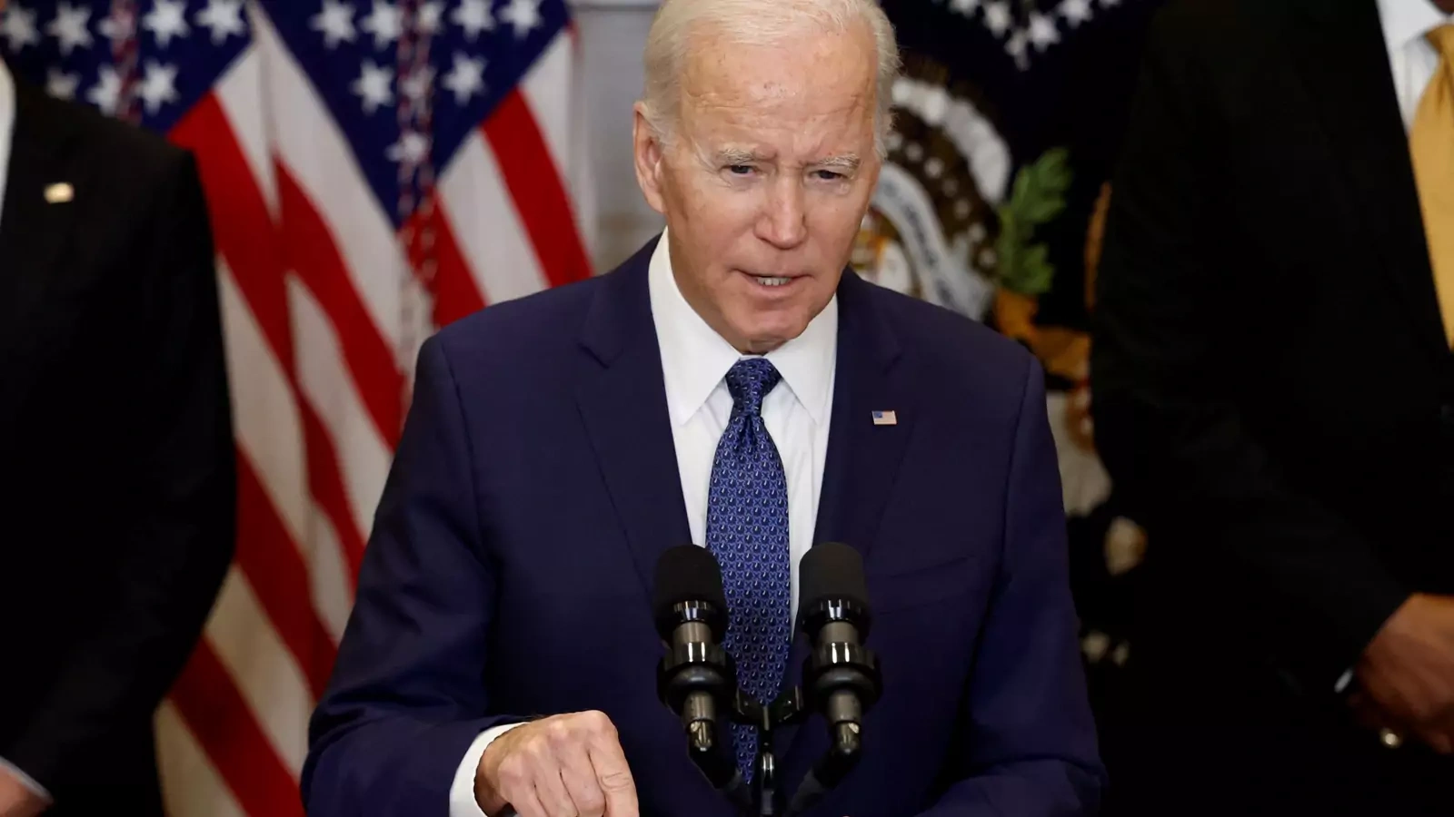 U.S. President Biden speaks about continued support for Ukraine at the White House in Washington.