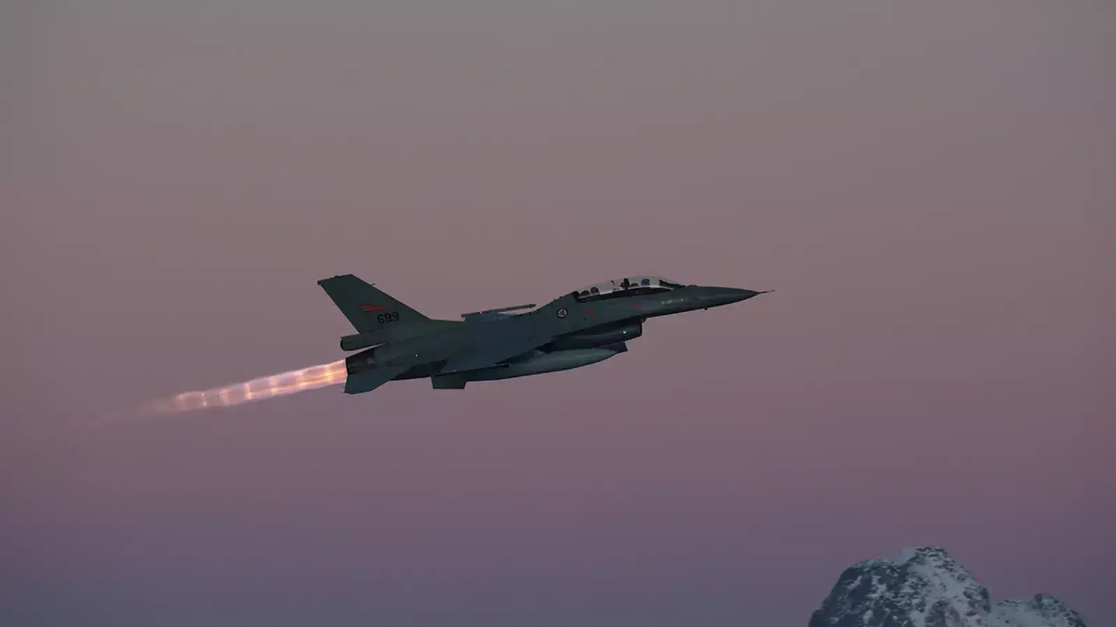 A U.S.-made F-16 aircraft takes off from Bodø airport, Norway.