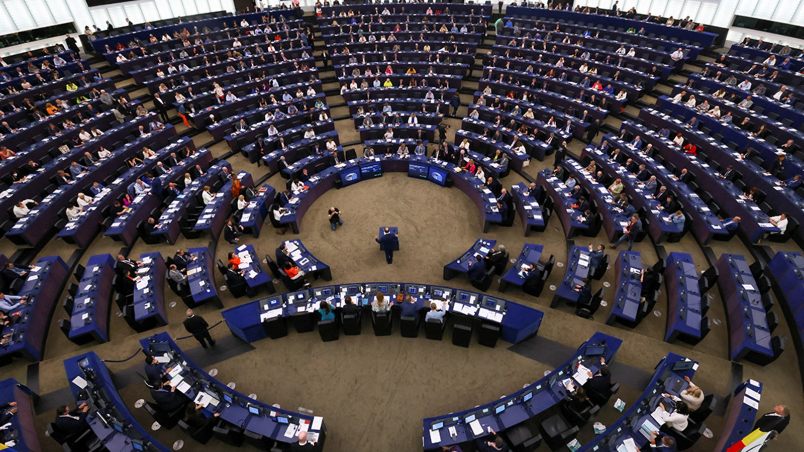 Members of the EU Parliament sit during a plenary session in Strasbourg, France.