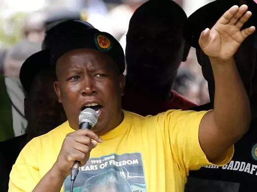 African National Congress Youth League (ANCYL) leader Julius Malema addresses his supporters during a march in Johannesburg October 27, 2011.