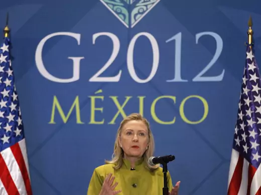 U.S. Secretary of State Hillary Clinton speaks at a news conference at the end of the G20 foreign ministers summit in Los Cabos