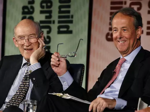 Alan Simpson (L) and Erskine Bowles (R), co-founders of the Campaign to Fix the Debt, speak at the U.S. Chamber of Commerce "Jobs for America Summit 2010" in Washington, July 14, 2010 (Larry Downing/Courtesy Reuters). 
