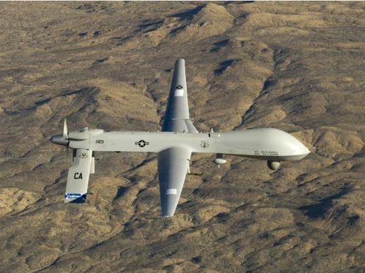 A U.S. Air Force MQ-1 Predator unmanned aerial vehicle assigned to the California Air National Guard's 163rd Reconnaissance Wing flies near the Southern California Logistics Airport in Victorville, California in this January 7, 2012.