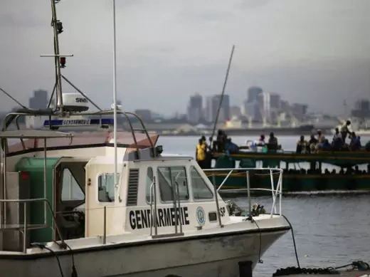 An Ivory Coast gendarmerie boat is seen at the port of Abidjan, April 23, 2013.