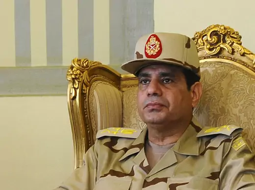Egypt's defense minister Abdel Fattah al-Sisi is seen during a news conference in Cairo (Courtesy Reuters).
