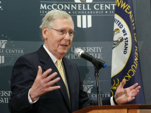 U.S. Senate Minority Leader Mitch McConnell holds a news conference on the day after he was re-elected to the U.S. Senate at the University of Louisville in Louisville, Kentucky, on November 5, 2014.