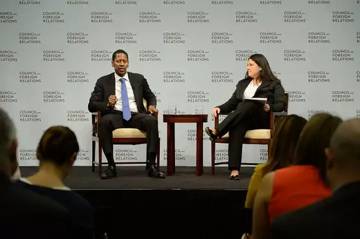 Calvin Sims and Mira Patel at the Conference on Diversity in International Affairs’ keynote panel. 