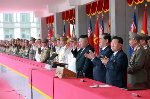 Kim Jong-un attends a military parade in Pyongyang.
