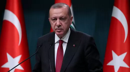 Turkish President Tayyip Erdogan attends a news conference in Ankara, Turkey.