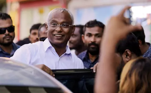 Maldivian president-elect Ibrahim Mohamed Solih arrives at an event with supporters in Male, Maldives on September 24, 2018. Ashwa Faheem/Reuters