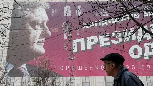 A campaign poster for incumbent presidential candidate Petro Poroshenko in Kiev.