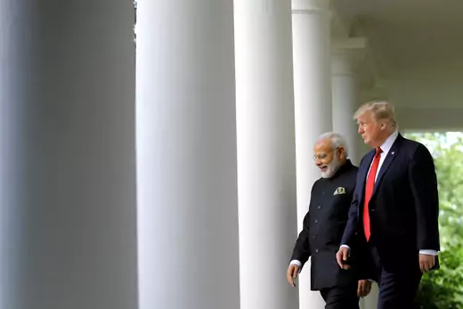 U.S. President Donald J. Trump and Indian Prime Minister Narendra Modi attend a press conference.