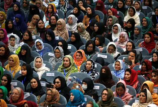 Afghan women attend the Loya Jirga in Kabul, Afghanistan. April 29, 2019.