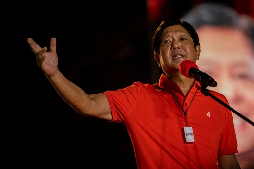 Ferdinand "Bongbong" Marcos Jr., the son and namesake of the late Philippine dictator, delivers a speech during a campaign rally in San Fernando, Pampanga province, Philippines, on April 29, 2022.