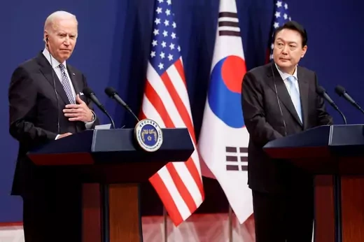 U.S. President Joe Biden and his South Korean counterpart Yoon Suk-youl hold a joint news conference at the People's House in Seoul, South Korea, May 21, 2022. 