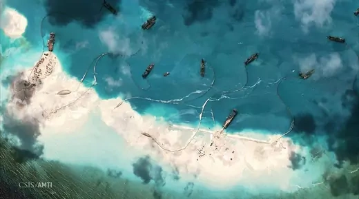 China’s land reclamation efforts near the Spratly Islands in the South China Sea. 
