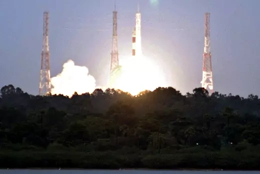 A rocket blasts off in the Indian city of Chennai.
