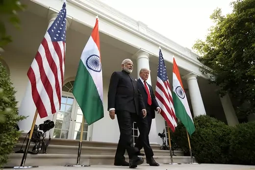 Modi and Trump walk out of the White House in Washington, D.C. 