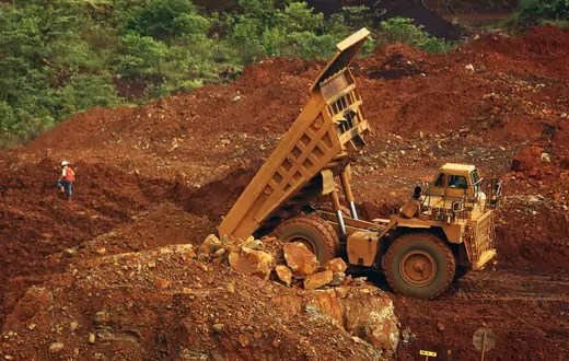 A truck digs raw nickel mine ore near Sorowako in 2014.