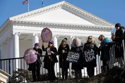 Equal Rights Amendment activists gather in protest outside of Virginia State Capitol building in Richmond.  