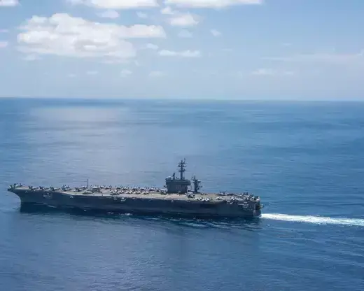 U.S. aircraft carrier USS Carl Vinson transits the Indian Ocean.