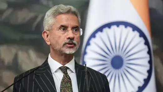 Indian Foreign Minister Subrahmanyam Jaishankar attends a news conference.