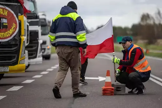 Polish demonstrators block access to a major border crossing between Poland and Ukraine in protest of unfair competition over grain.