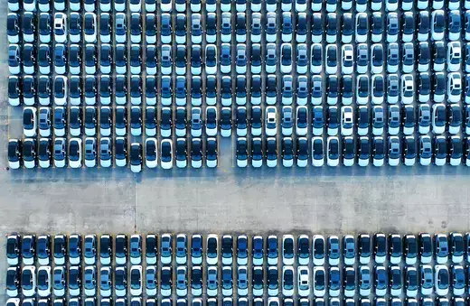 WUHU, CHINA - AUGUST 11: Chery Automobile Co. vehicles wait for shipment at a port on August 11, 2023 in Wuhu, Anhui Province of China.