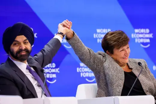 President of the World Bank Group Ajay Banga and International Monetary Fund (IMF) Managing Director Kristalina Georgieva at the World Economic Forum, January 17, 2024.