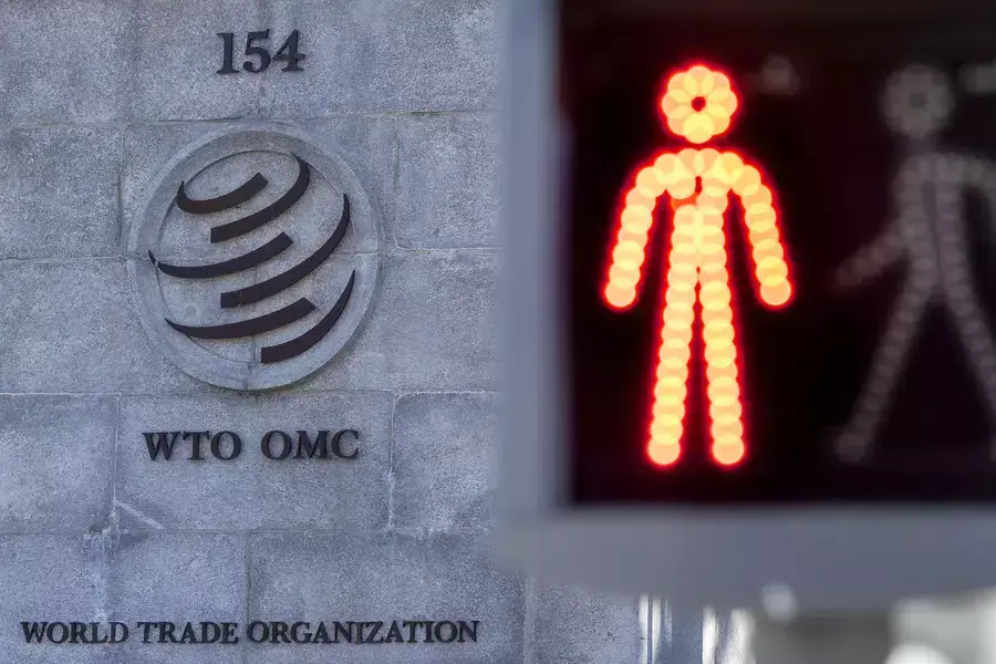 A logo is seen at the World Trade Organization (WTO) headquarters before a news conference in Geneva, Switzerland, October 5, 2022.