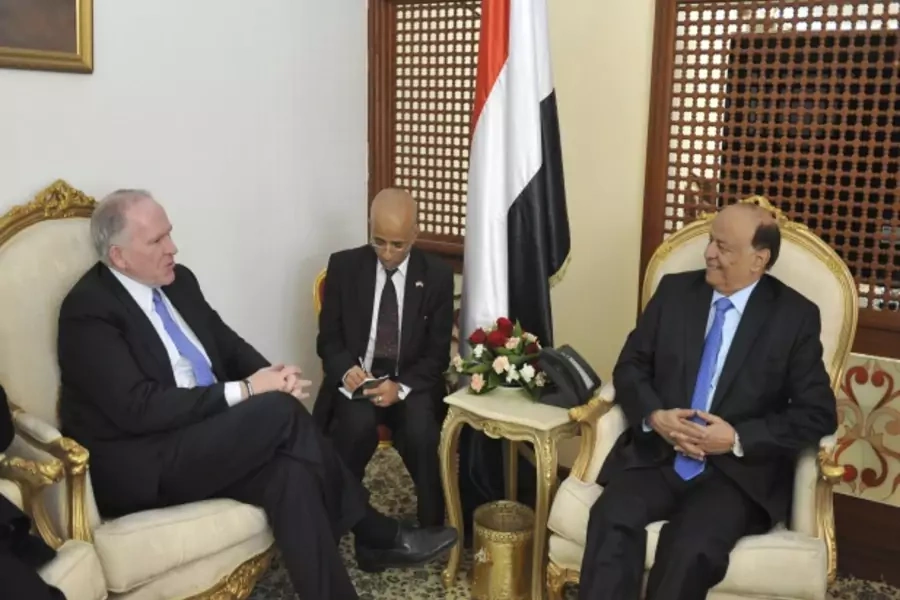 Yemen's President Hadi meets with the top U.S. counterterrorism adviser, John Brennan, in Sanaa, Ymen, on May 13, 2012 (Courtesy Reuters/Handout).