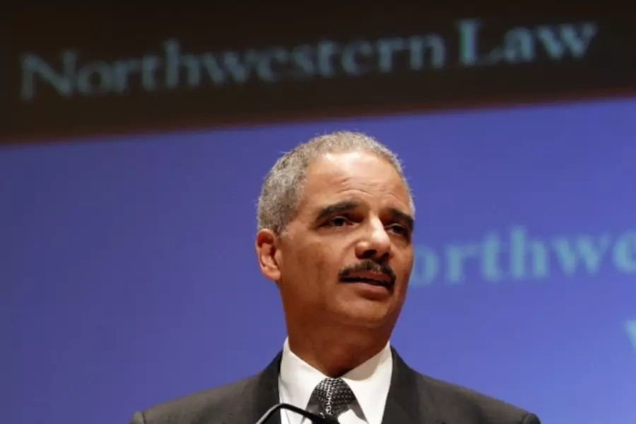 U.S. attorney general Holder delivers a speech at Northwestern University School of Law in Chicago on March 5, 2012 (Jeff Haynes/Courtesy Reuters).