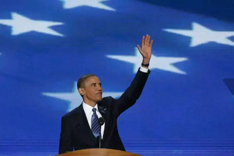 President Obama waves as he arrives to address delegates at the Democratic National Convention. (Jason Reed/ courtesy Reuters)
