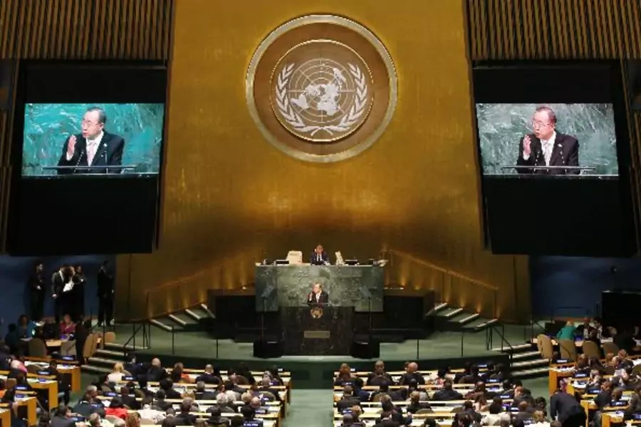 Ban Ki-moon, U.N. Secretary-General addresses a plenary meeting of the United Nations Sustainable Development Summit 2015 at U...o formally adopt an ambitious new sustainable development agenda a press statement by the U.N. stated. (Soe Zeya Tun/Reuters).
