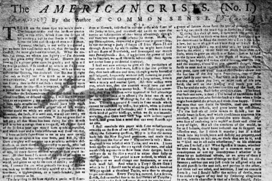 The first page of The American Crisis, No. I. (courtesy of Library of Congress)