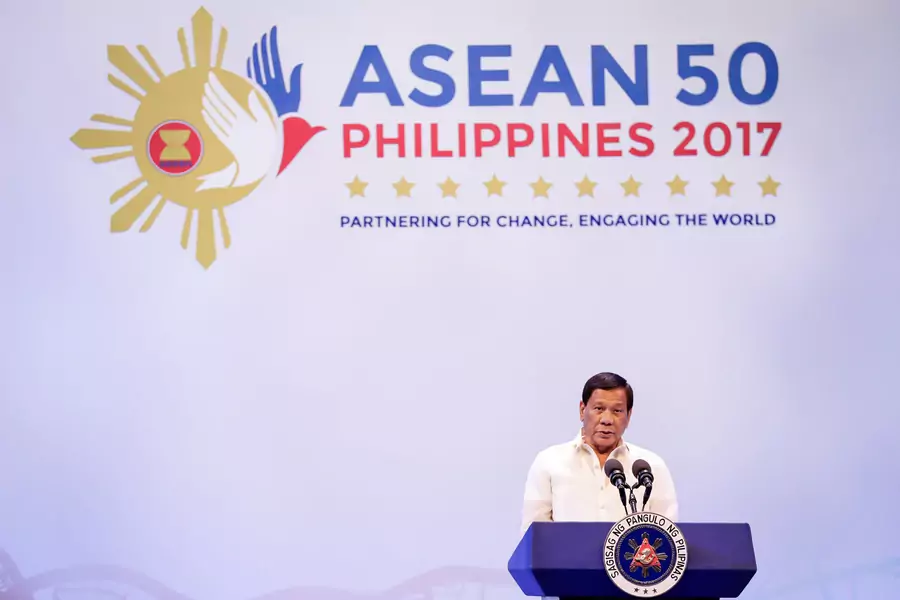 Philippine President Rodrigo Duterte speaks during the opening ceremony of the Thirtieth ASEAN Summit in Manila, Philippines, on April 29, 2017.