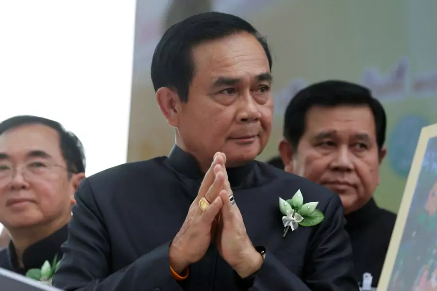 Thailand's Prime Minister Prayuth Chan-ocha gestures in a traditional greeting as he arrives at a weekly cabinet meeting at the Government House in Bangkok, Thailand, on May 2, 2017.
