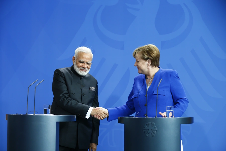 German Chancellor Angela Merkel shakes hands with Indian Prime Minister Narendra Modi following a news conference at the Chancellery in Berlin, Germany, May 30, 2017.