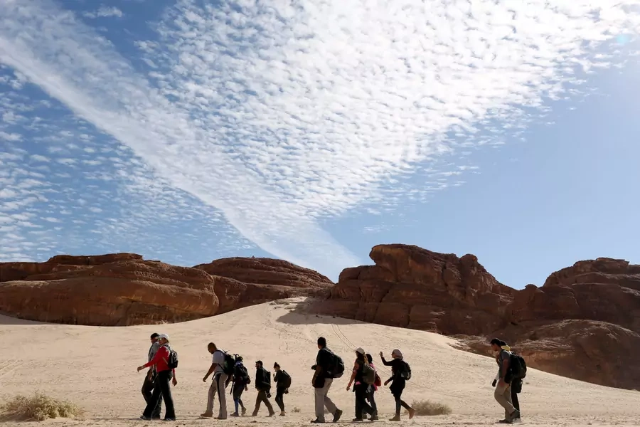 Hikers walk in the Wadi Hudra area in South Sinai, Egypt (Asmaa Waguih/Reuters).