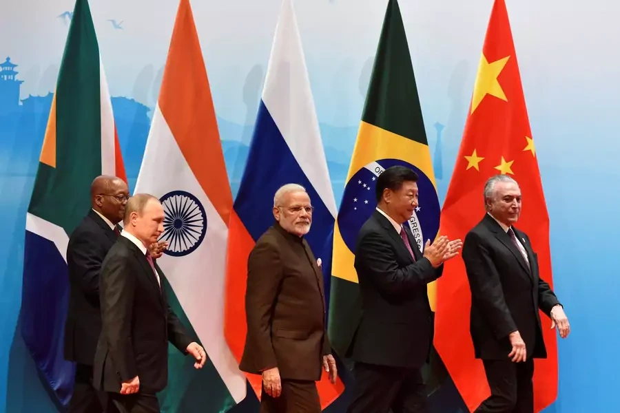 The leaders of China, Russia, Brazil, South Africa, and India at the BRICS summit in Xiamen, China.