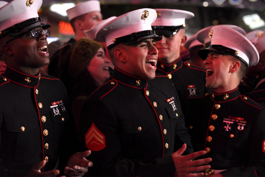Members of the U.S. Marine Corps celebrating