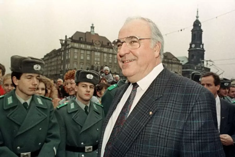 West German Chancellor Helmut Kohl during a 1989 visit to Dresden, then part of East Germany.