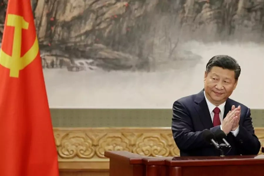 Chinese President Xi Jinping delivers a speech at the nineteenth party congress in Beijing. 